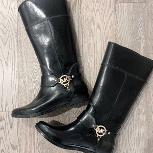 Michael Kors Black Winter Rain Boots with Gold Hardware